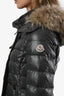 Doudoune courte ajustée Moncler grise à capuche en fourrure de raton taille 0