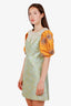 Miu Miu Green/Yellow Beaded Jacquard Puff Sleeve Dress Size 38