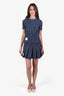 Thom Browne Navy Cotton Check Short Sleeve Top + Pleated Skirt Set Size 36