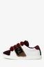 Fendi White/Red Leather Shearling Zucca FF Logo Trimmed Sneakers Size 36