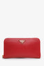 Prada Red Saffiano Zip Around Long Wallet