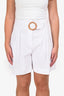 Marella White Cotton Shorts with Raffia Buckle Belt Size 6