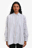 Brunello Cucinelli White/Blue Cotton Pinstripe Bead Button-Down Shirt Size XXS