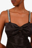 Self-Portrait Black Satin Bow Detailed Mini Dress With Crystal Straps Size 0