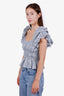 Ulla Johnson Blue/White Striped Linen Ruffled Sleeveless Blouse Size 4
