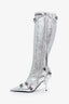 Balenciaga Silver Leather Studded Pointy Cagole Boots Size 35