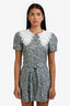 Maje Navy Floral White Embroidered Collar Puff Sleeve Belted Mini Dress Size 36