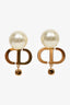 Christian Dior Gold Tone Crystal/Pearl Logo Earrings