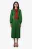 Gucci x Sony Music Green/Red Logo Embroidered Long Sleeve Pleated Midi Dress Size S