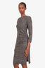 Weekend Max Mara Black/White Houndstooth Ruched Long Sleeve Midi Dress Size S