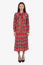 Gucci Orange Silk Zebra Print Neck Tie Blouse with Midi Skirt Set Size 42
