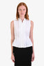 Akris Punto White Cotton Button Up Belted Sleeveless Top Size 6