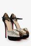 Christian Louboutin Black Suede and Gold Leather Peep Toe Heels Size 39.5