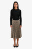 Maje Cream/Brown Checkered Pleated Midi Skirt Size 2