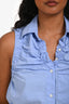 Sandro Blue Ruffle Details Collared Short Sleeve Top Size 0