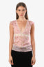 Dolce & Gabbana Pink/Cream Silk Lace Floral V-Neck Top Size 38
