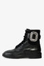 Roger Vivier Black Leather Crystal Embellished Buckle Combat Boots Size 36