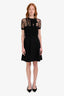 Valentino Black Viscose Lace Ruffle Detail with Bow Short Sleeve Cocktail Dress Size L