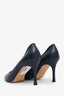 Manolo Blahnik Navy Leather Peep Toe Heels Size 39