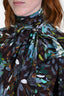 Gucci Brown/Blue Floral Print Long Sleeve Tie Front Blouse Size 40