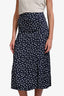 Maje Navy/White Jacquard Horse Print Studs Midi Skirt Size 38