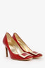 Roger Vivier Red Patent Leather Gold Buckle Heels Size 36.5