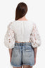 Zimmermann White Floral Ramie Puff Sleeve Cropped Shirt Size 2