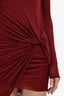 Helmut Lang Burgundy Ruched Long Sleeve Midi Dress Size S