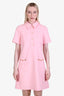 Gucci Pink Knit Collared Button Down Horsebit Logo Shift Dress Size 42