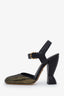 Salvatore Ferragamo Black Leather Glitter Ankle Strap Heels Size 6