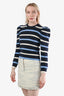 Derek Lam 10 Crosby Navy Striped Alpaca Merino Puff Shoulder Sweater Size XS
