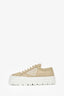 Prada Beige/White Canvas and Leather Triangle Platform Sneakers Size 36