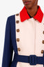 Gucci 2016 Blue/Cream Tricolour Wool Coat With Gold Tiger Head Buttons Size 44
