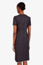Prada Grey Wool Checked Bow Detail Short Sleeve Midi Dress Size 36