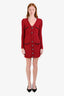 Self-Portrait Red Tweed Crystal Button Pocket Long Sleeve Mini Dress Size S
