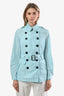 Burberry Brit Light Blue Nylon Double Breasted Short Trench Coat Size 6 US with Belt