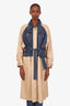 Sandro Beige/Blue Denim-paneled Belted Trench Coat Size 42