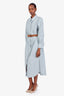 Brunello Cucinelli Blue Cotton Blend Belted Midi Shirt Dress Size L