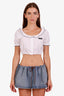 Miu Miu White Cotton Poplin Logo Cropped Button Down Size 36