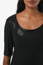 St. John Black Embellished Boat Neckline Short Sleeve Top Size S