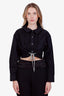 Alexander Wang Black Cropped Crystal Bow Long Sleeve Button-Up Blouse Size XS