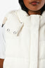 Brunello Cucinelli White Corduroy Beaded Zipper Pull Detachable Hood Puffer Vest Size 42