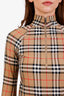 Burberry Brown Tartan Print Quarter Zip Long Sleeve Shirt Size XS