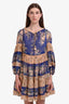 Zimmermann Blue/Peach Cotton Tiered Long Sleeve Mini Dress Size 1 with Slip