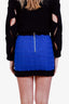 Balmain Blue/Black Frayed Tweed Button Mini Skirt Size 34