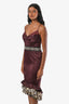Roberto Cavalli Burgundy Silk Leopard Ruffle Bustier Dress Size 46