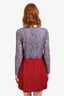 Valentino Red/Purple Lace Cotton Blend Bow Detail 'Colour Block' LS Dress Size 6
