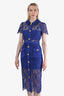 Self-Portrait Purple Lace Short Sleeve Embellished Button-Down Midi Dress with Belt Size 4
