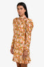 Sandro Orange Floral Crystal Neckline Long Sleeve Ruffled Mini Dress Size 38