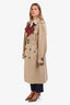 Burberry London Tan Twill Cotton Wool Check Lined Belted Trench Coat Size 50 Men's
